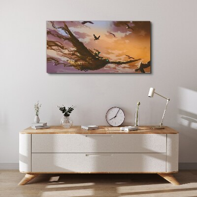 Obraz Canvas Lot ptaków w zachodzącym słońcu