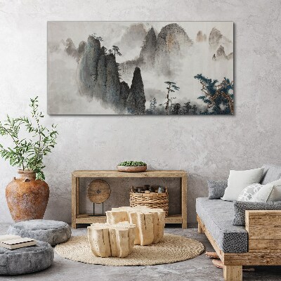 Obraz Canvas Nowoczesny Góry Mgła Drzewa