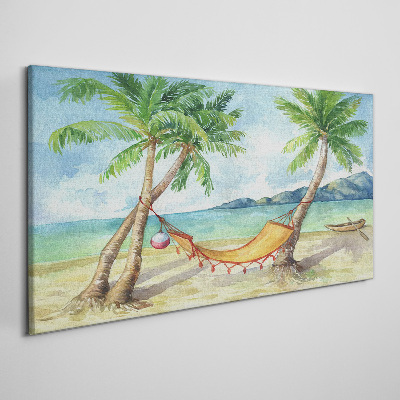 Obraz na Płótnie plaża palmy morze hamak