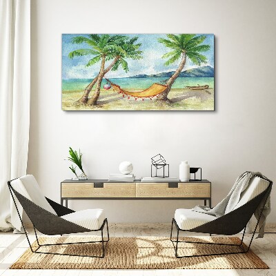 Obraz na Płótnie plaża palmy morze hamak