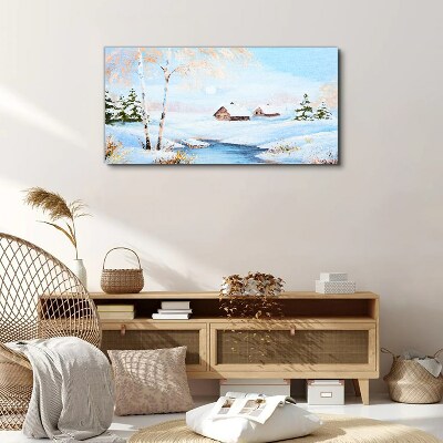 Obraz na Płótnie Zima Śnieg Chaty Drzewa