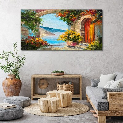 Obraz Canvas Krajobraz nadmorski z kwiatami