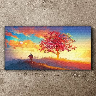 Obraz na Płótnie wzgórze drzewo zachód słońca