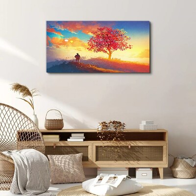 Obraz na Płótnie wzgórze drzewo zachód słońca