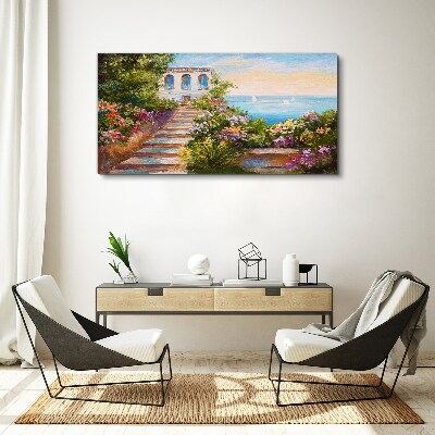 Obraz Canvas Spacer wśród kwiatów nad morzem