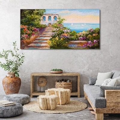 Obraz Canvas Spacer wśród kwiatów nad morzem