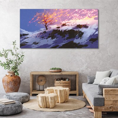 Obraz Canvas Zimowy pejzaż z płonącym drzewem