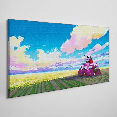 Obraz Canvas łąka samochód niebo para
