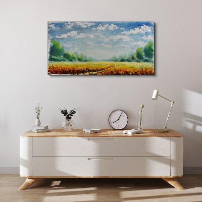 Obraz Canvas Letnie pola pod błękitnym niebem
