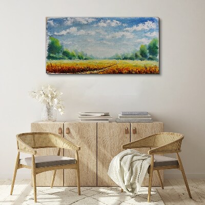 Obraz Canvas Letnie pola pod błękitnym niebem