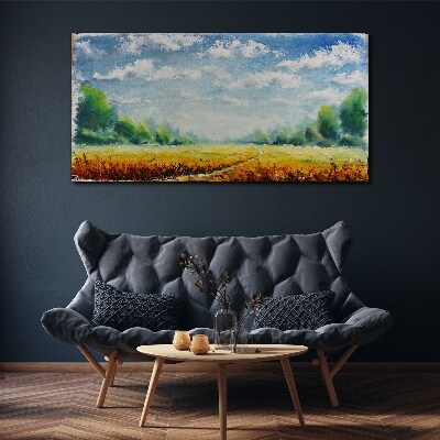 Obraz Canvas Letnie pola pod błękitnym niebem