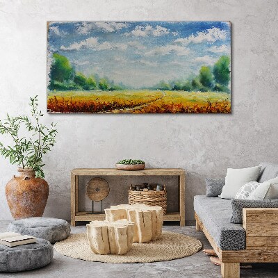 Obraz Canvas Letnie pola pod błękitnym niebem