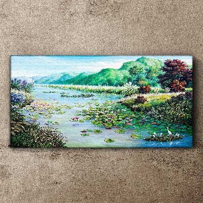 Obraz Canvas rzeka drzewa kwiaty wzgórza