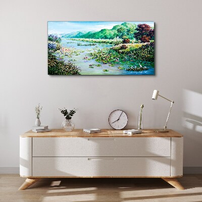 Obraz Canvas Krajobraz z liliami wodnymi