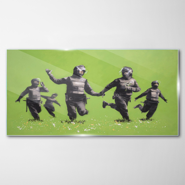 Obraz Szklany Policję Riotu na Polu Banksy