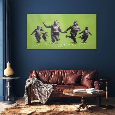 Obraz Szklany Policję Riotu na Polu Banksy