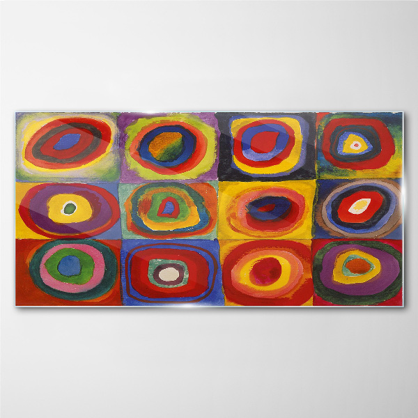 Obraz Szklany Kolor Studio: Kwadraty z koncentrycznymi kółkami Kandinsky