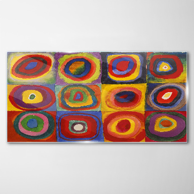 Obraz Szklany Kolor Studio: Kwadraty z koncentrycznymi kółkami Kandinsky