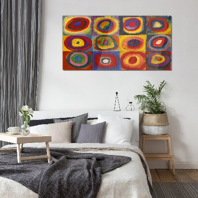 Obraz Szklany Kolor Studio: Kwadraty z koncentrycznymi kółkami Kandinsky