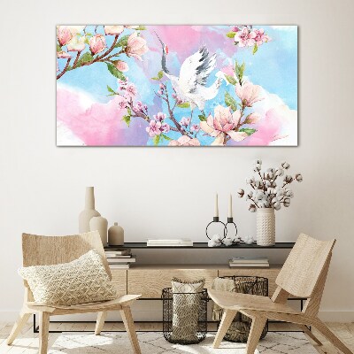 Obraz na Szkle gałęzie kwiaty zwierzę ptak
