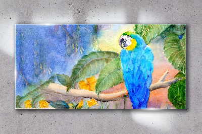 Obraz Szklany liście zwierzę papuga