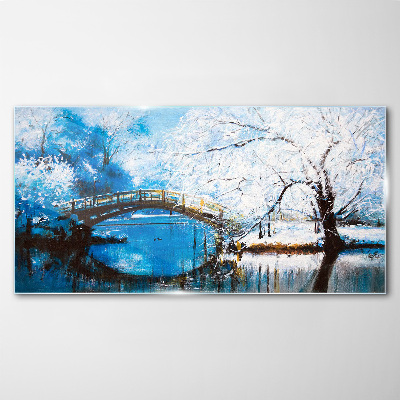 Obraz na Szkle zima rzeka drzewa most