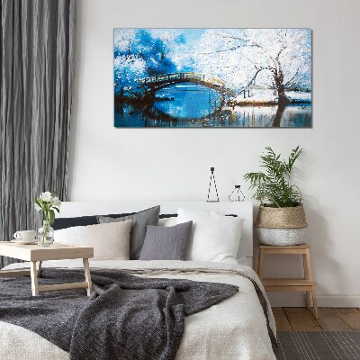 Obraz na Szkle zima rzeka drzewa most