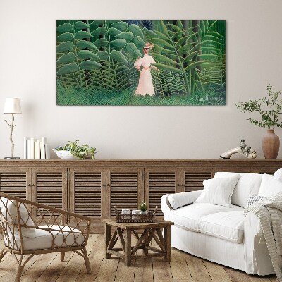Obraz Szklany Dżungla Kobieta Liście