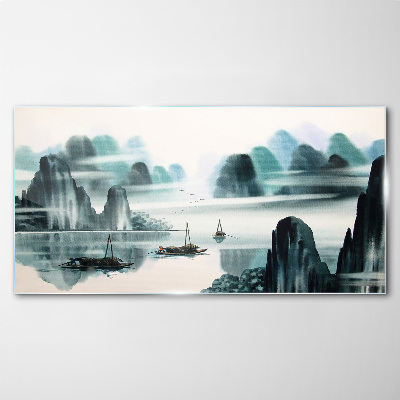 Obraz Szklany Chiński tusz łodzie