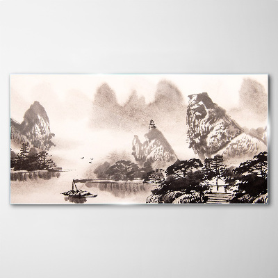 Obraz na Szkle Chiński tusz łodzie
