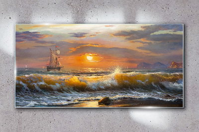 Obraz na Szkle wybrzeże fale zachód słońca