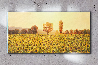 Obraz na Szkle kwiaty słoneczniki drzewa