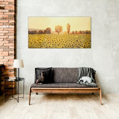 Obraz na Szkle kwiaty słoneczniki drzewa