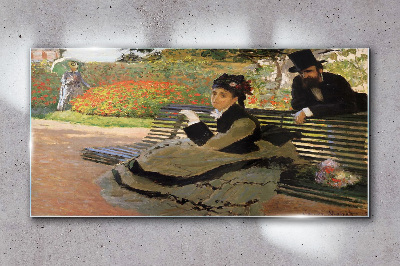 Obraz Szklany Kobieta Park Ławka Monet