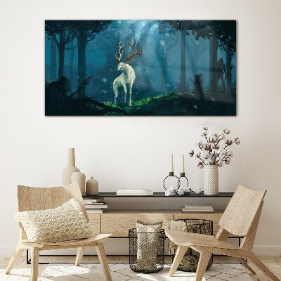 Obraz Szklany fantasy las zwierzęta myśliwi