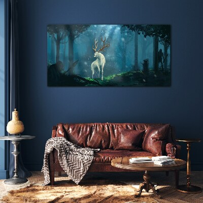 Obraz Szklany fantasy las zwierzęta myśliwi
