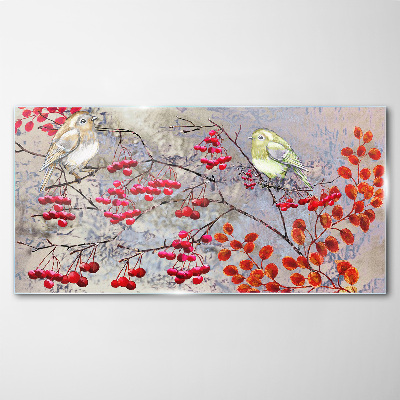 Obraz Szklany gałęzie owoce liście ptaki