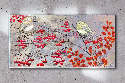 Obraz Szklany gałęzie owoce liście ptaki