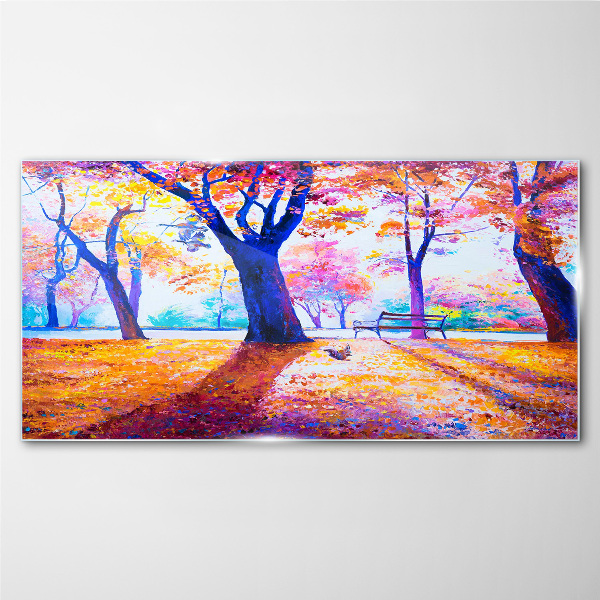 Obraz Szklany Park Drzewa Liście Jesień