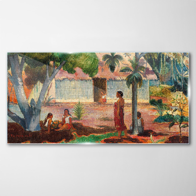 Obraz Szklany wieś chaty tubylcy Gauguin