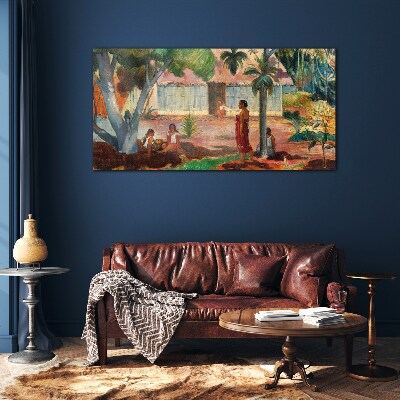 Obraz Szklany wieś chaty tubylcy Gauguin