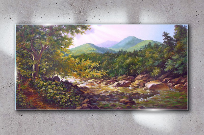 Obraz Szklany las rzeka kamienie góry