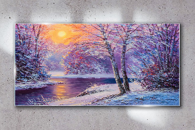 Obraz na Szkle zima las rzeka zachód słońca