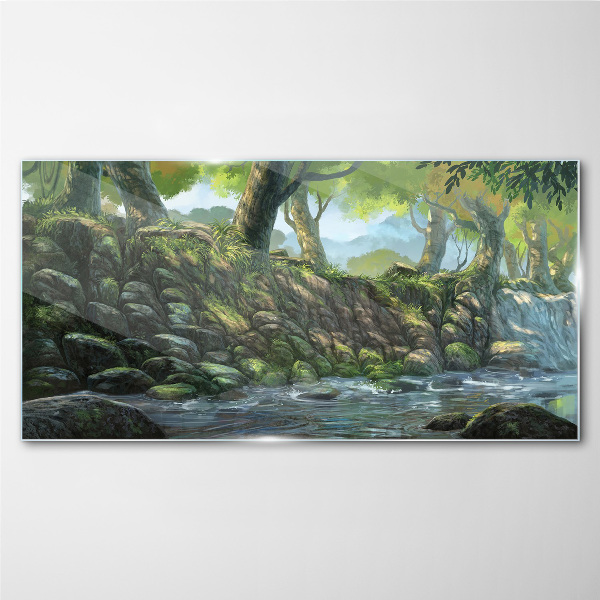 Obraz Szklany las rzeka kamienie