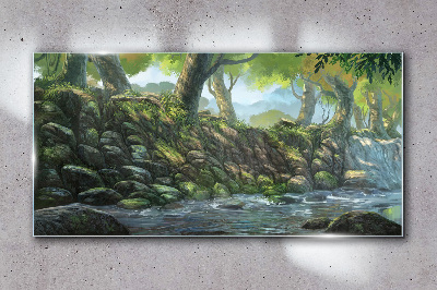 Obraz Szklany las rzeka kamienie