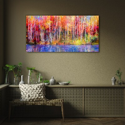 Obraz Szklany Kolorowe Drzewa Malarstwo