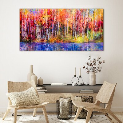 Obraz Szklany Kolorowe Drzewa Malarstwo