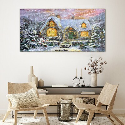 Obraz Szklany zima dom święta śnieg