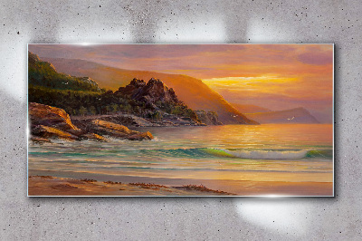 Obraz na Szkle drzewa morze zachód słońca