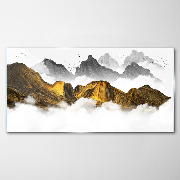 Obraz na Szkle Abstrakcja Góry Mgła Ptaki